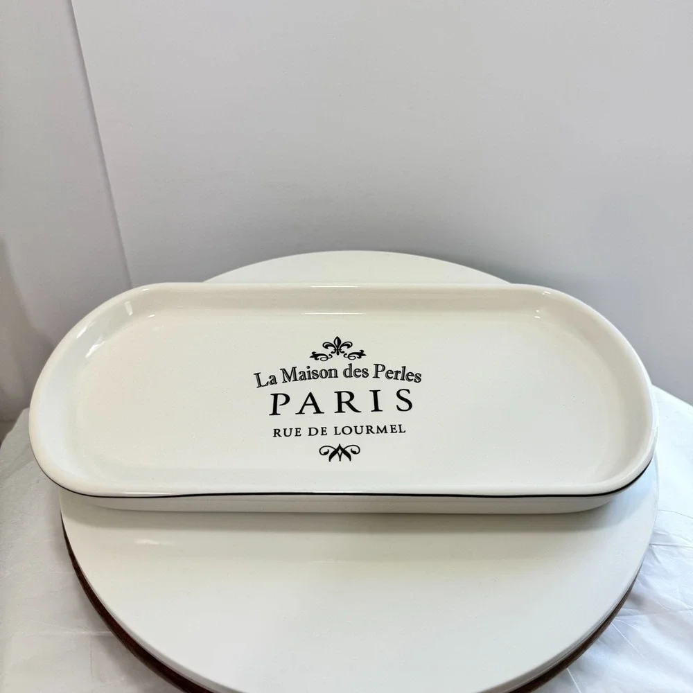 La Maison des Perles Paris Ceramic Vanity Tray Oval White Porcelain Trinket Dish